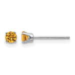 14k Round Gemstone Post Earrings - 14k White Gold / Citrine / 3 mm