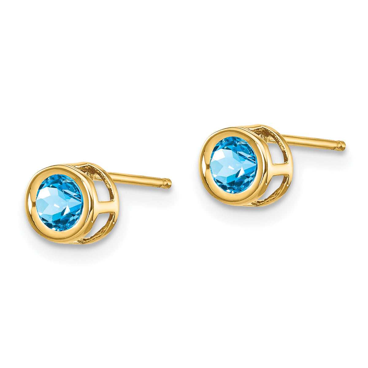 14k Bezel Stud Earrings - 14k Yellow Gold / Topaz (Swiss Blue) / 4 mm