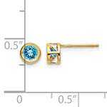 14k Bezel Stud Earrings - 14k Yellow Gold / Topaz (Swiss Blue) / 4 mm