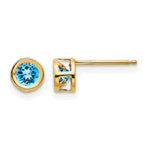 14k Bezel Stud Earrings - 14k Yellow Gold / Topaz (Swiss Blue) / 4 mm