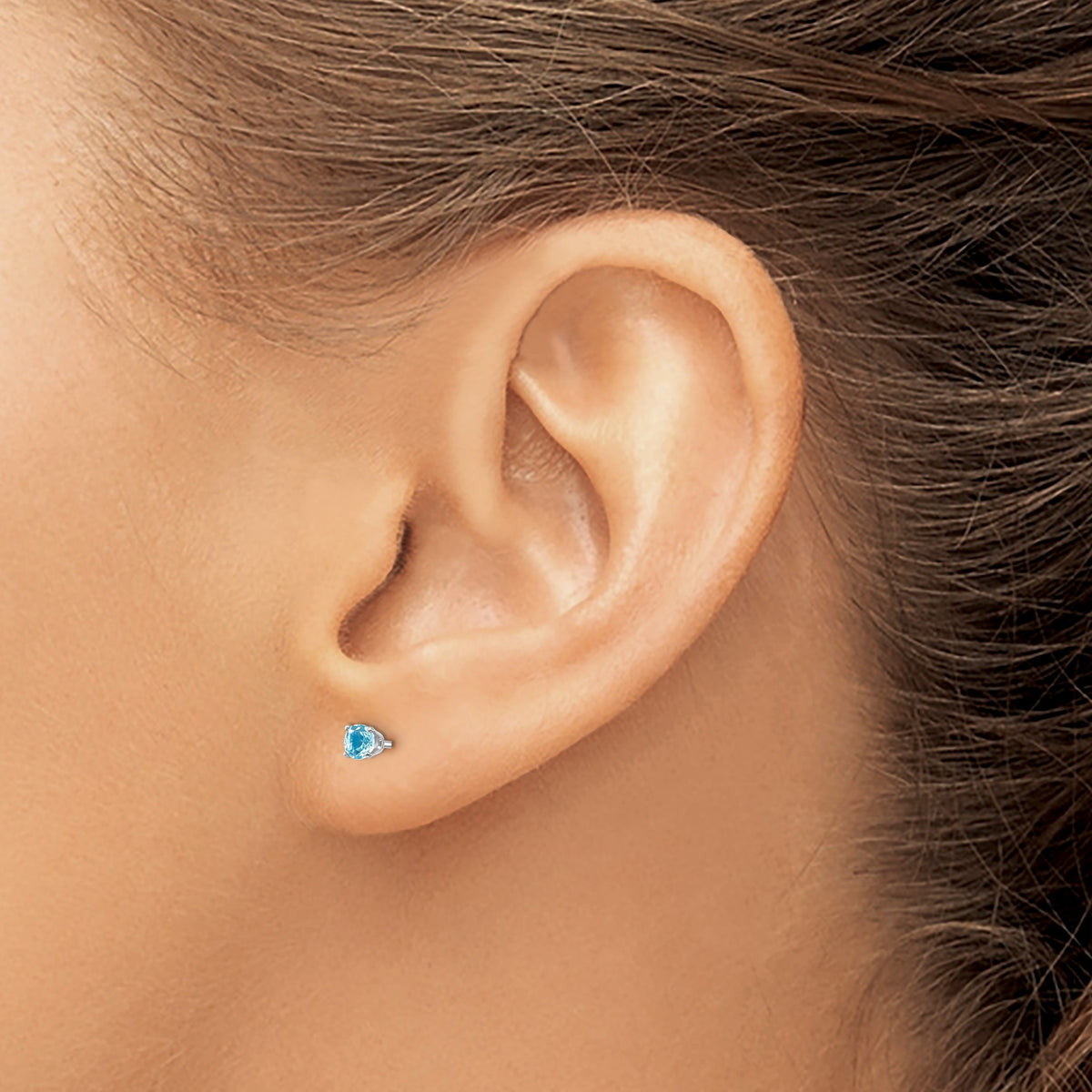 14k Round Gemstone Post Earrings - 14k White Gold / Topaz (Swiss Blue) / 3 mm