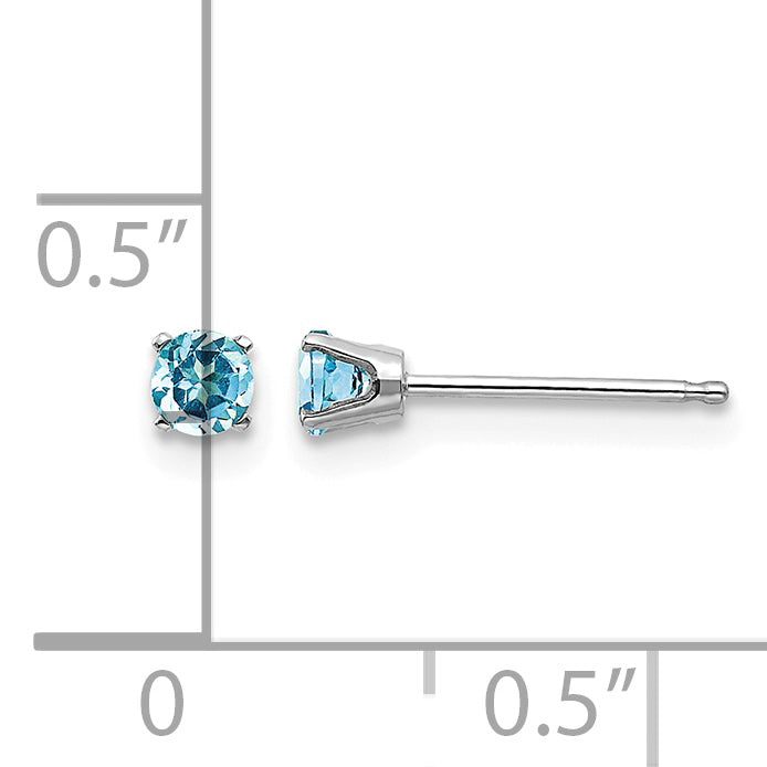 14k Round Gemstone Post Earrings - 14k White Gold / Topaz (Swiss Blue) / 3 mm