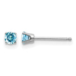 14k Round Gemstone Post Earrings - 14k White Gold / Topaz (Swiss Blue) / 3 mm