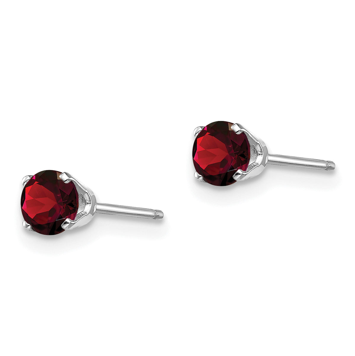 14k Round Gemstone Post Earrings - 14k White Gold / Garnet / 4 mm