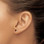 14k Round Gemstone Post Earrings - 14k White Gold / Garnet / 4 mm