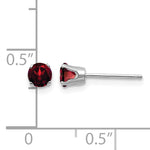 14k Round Gemstone Post Earrings - 14k White Gold / Garnet / 4 mm