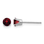 14k Round Gemstone Post Earrings - 14k White Gold / Garnet / 4 mm