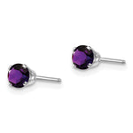 14k Round Gemstone Post Earrings - 14k White Gold / Amethyst / 4 mm