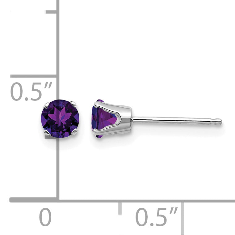 14k Round Gemstone Post Earrings - 14k White Gold / Amethyst / 4 mm