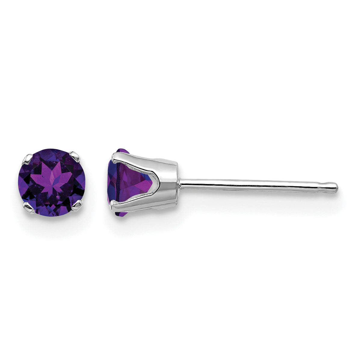 14k Round Gemstone Post Earrings - 14k White Gold / Amethyst / 4 mm