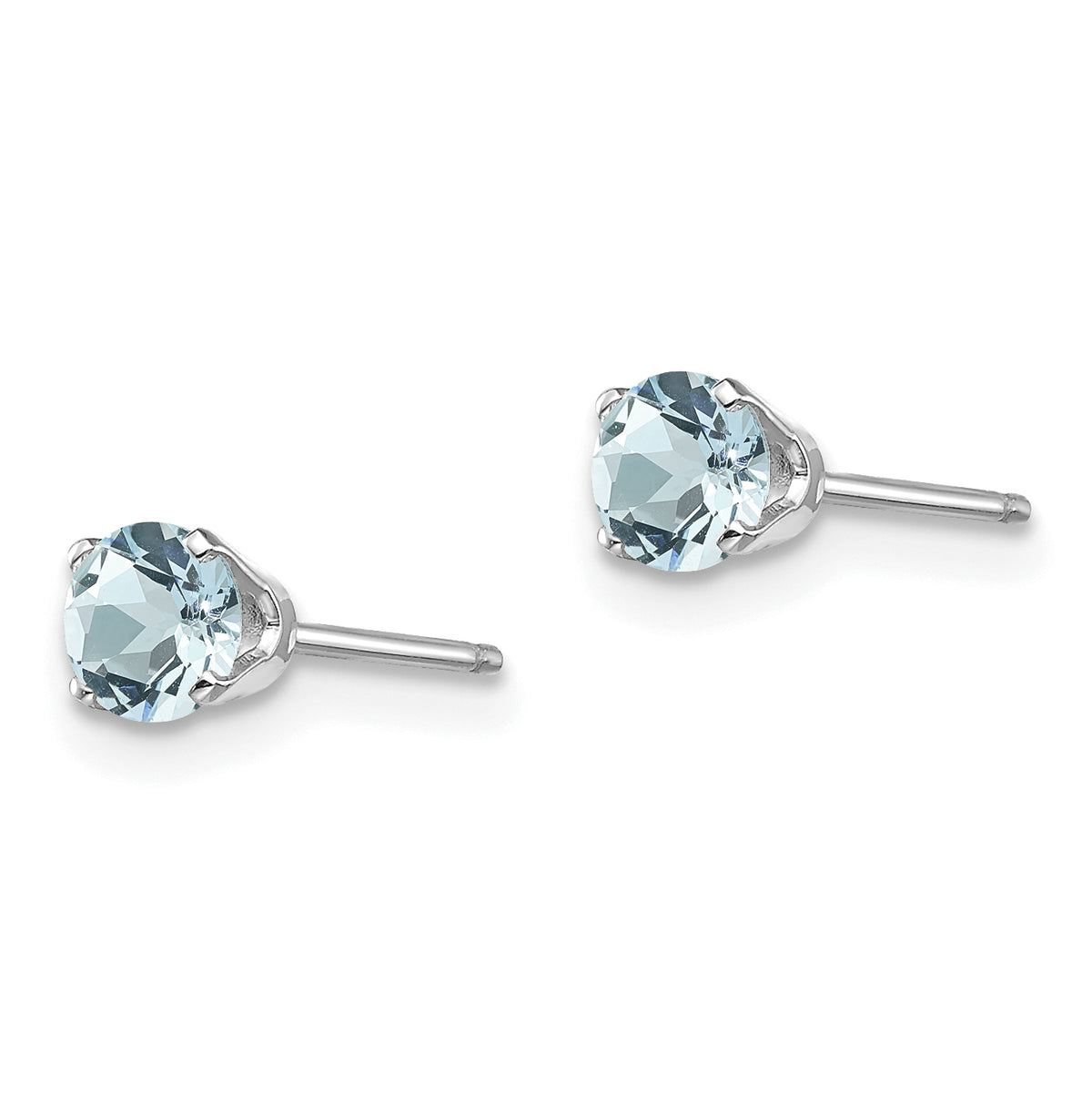 14k Round Gemstone Post Earrings - 14k White Gold / Aquamarine / 4 mm
