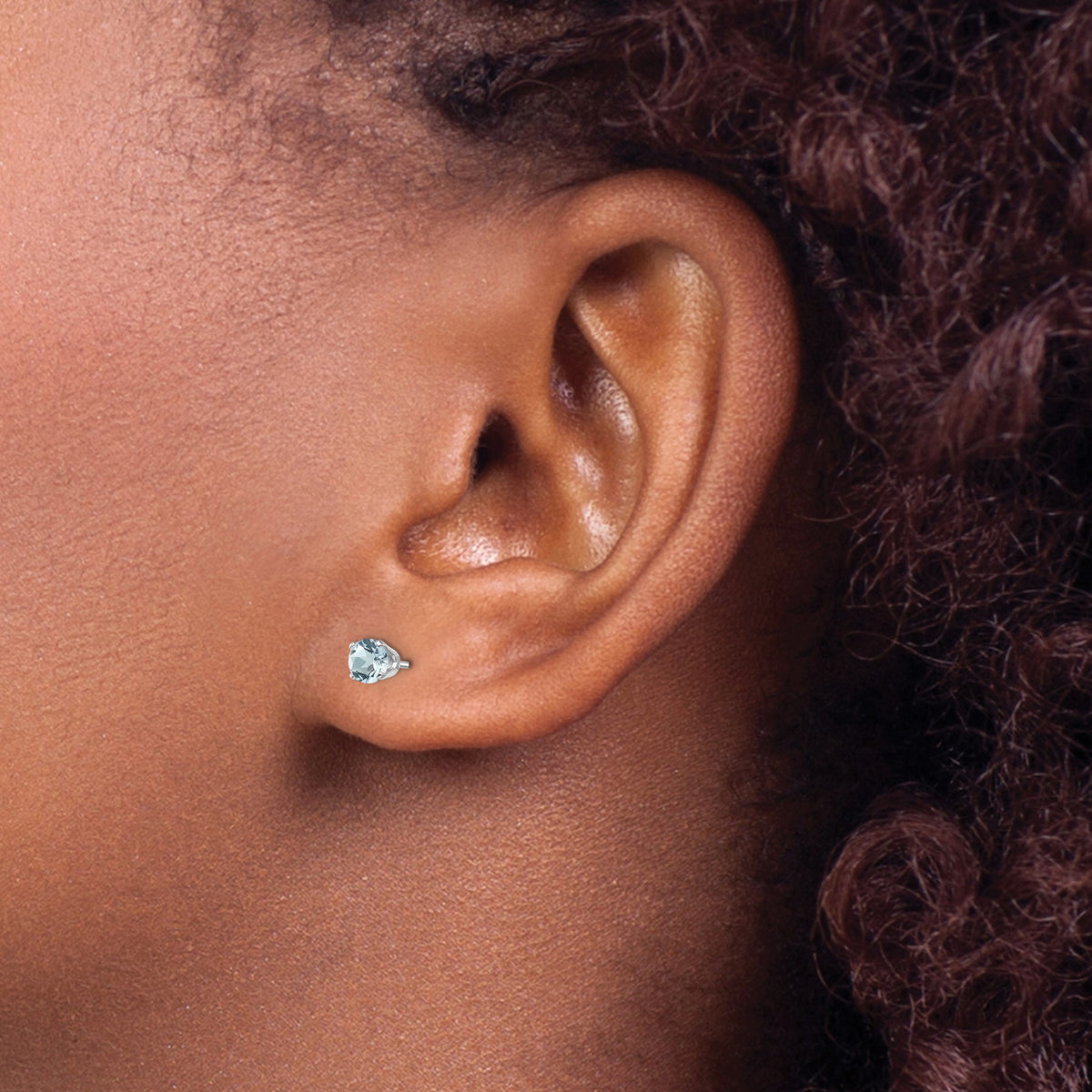 14k Round Gemstone Post Earrings - 14k White Gold / Aquamarine / 4 mm