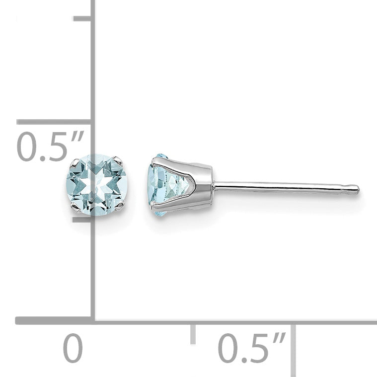 14k Round Gemstone Post Earrings - 14k White Gold / Aquamarine / 4 mm