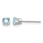 14k Round Gemstone Post Earrings - 14k White Gold / Aquamarine / 4 mm