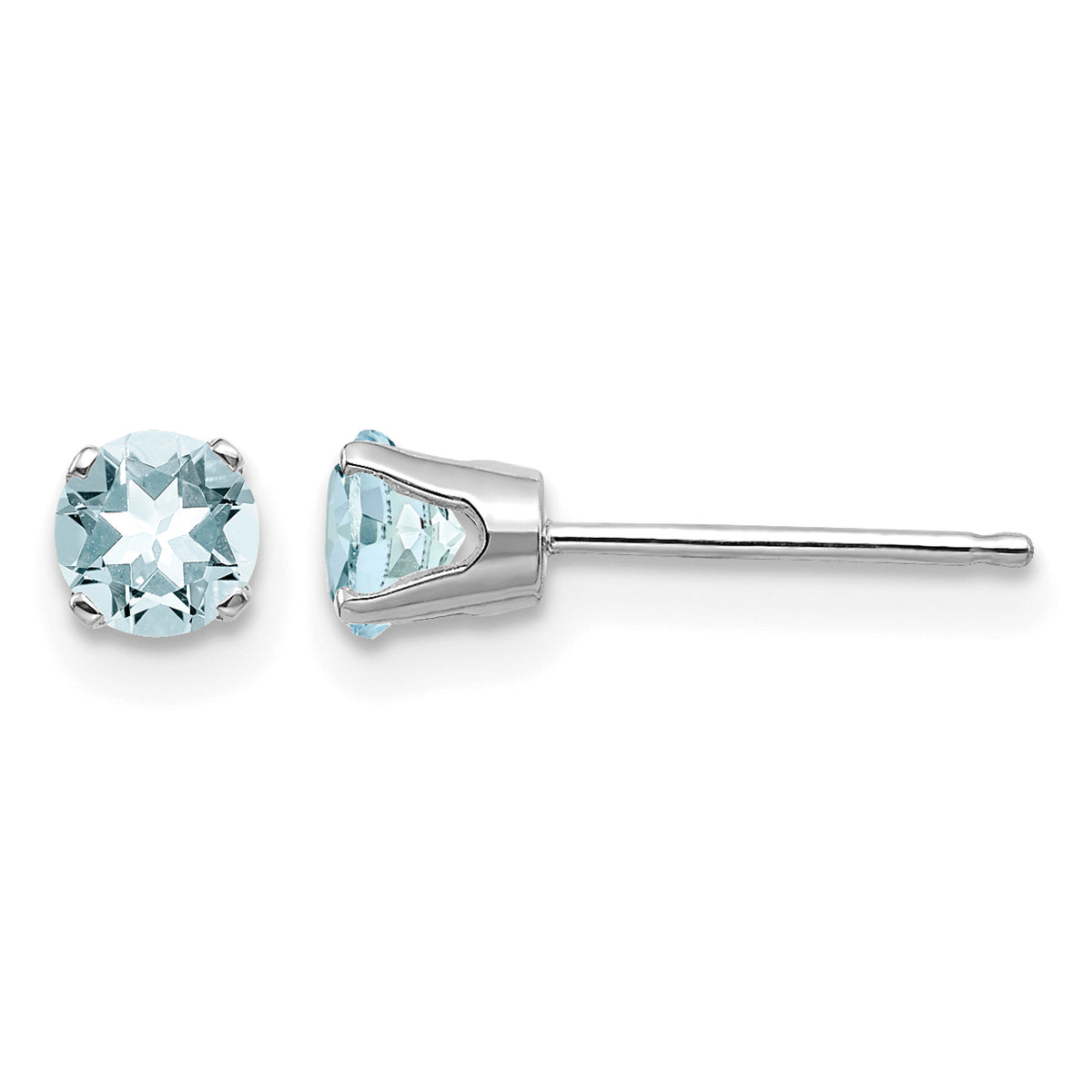 14k Round Gemstone Post Earrings - 14k White Gold / Aquamarine / 4 mm