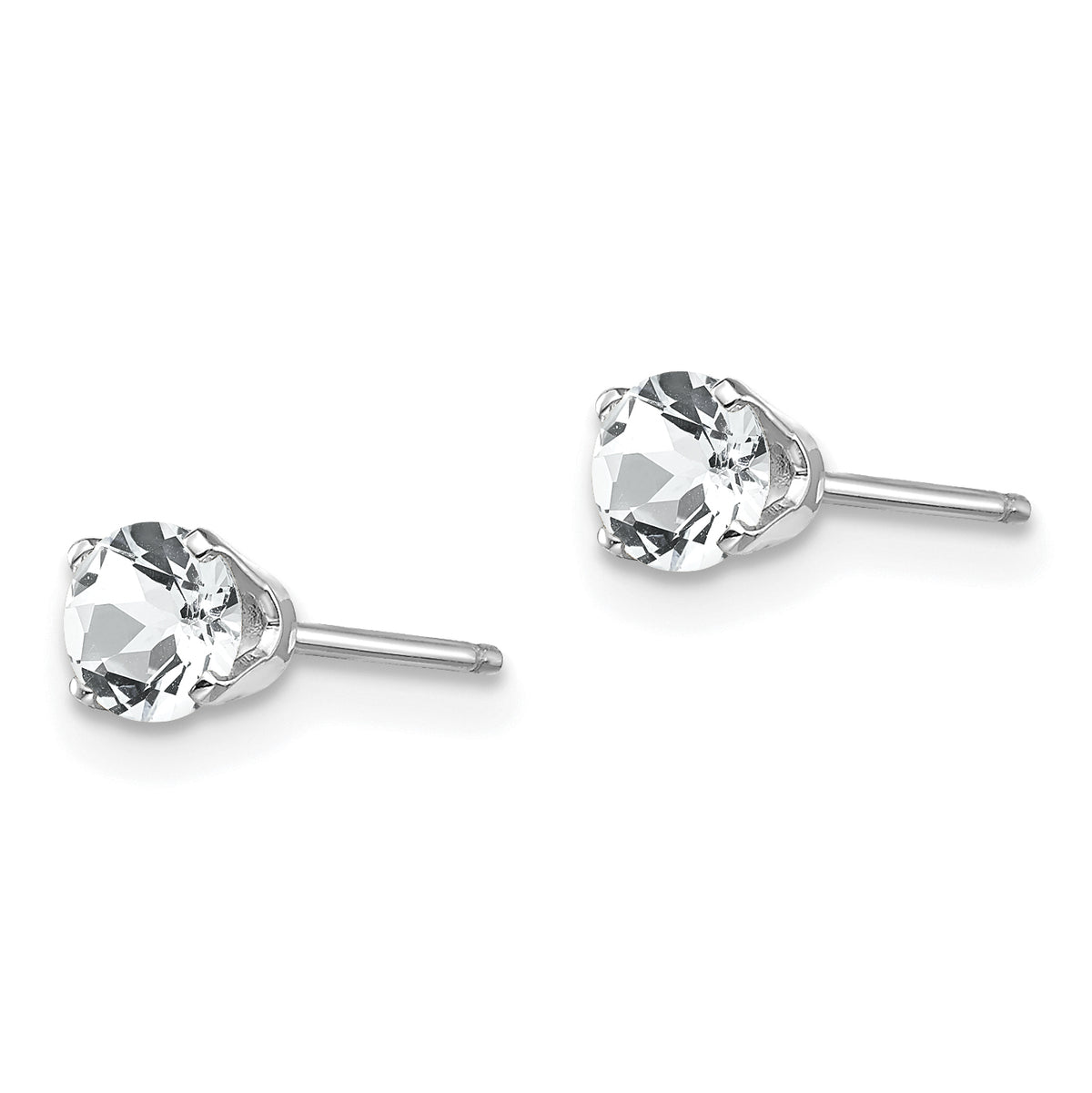 14k Round Gemstone Post Earrings - 14k White Gold / Topaz (White) / 4 mm