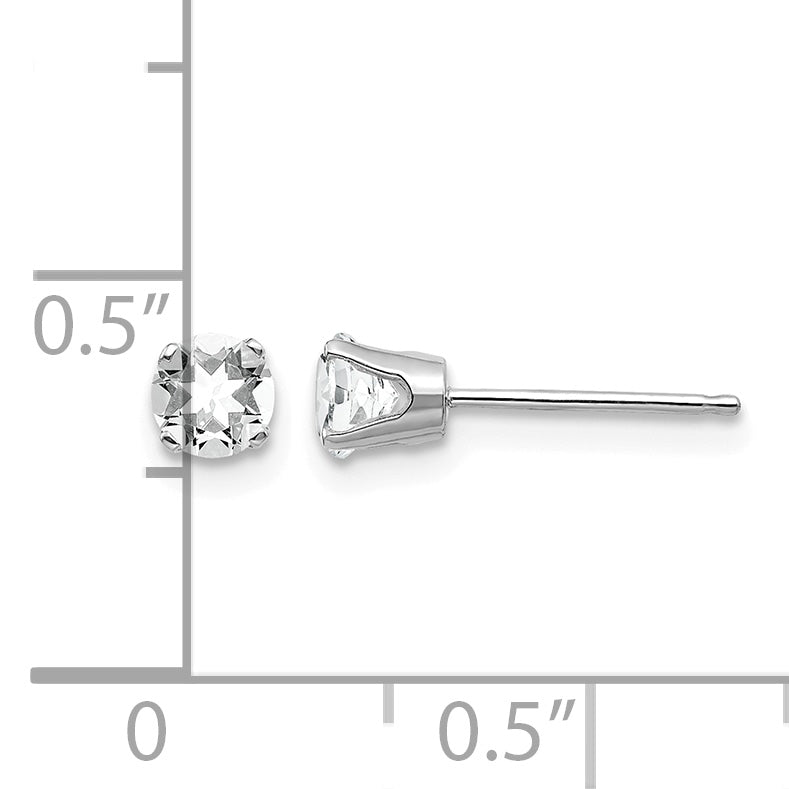 14k Round Gemstone Post Earrings - 14k White Gold / Topaz (White) / 4 mm