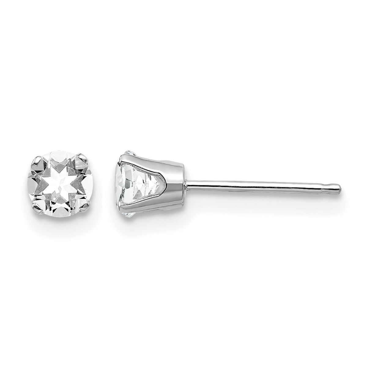 14k Round Gemstone Post Earrings - 14k White Gold / Topaz (White) / 4 mm