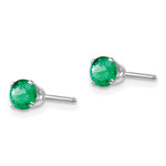 14k Round Gemstone Post Earrings - 14k White Gold / Emerald / 4 mm