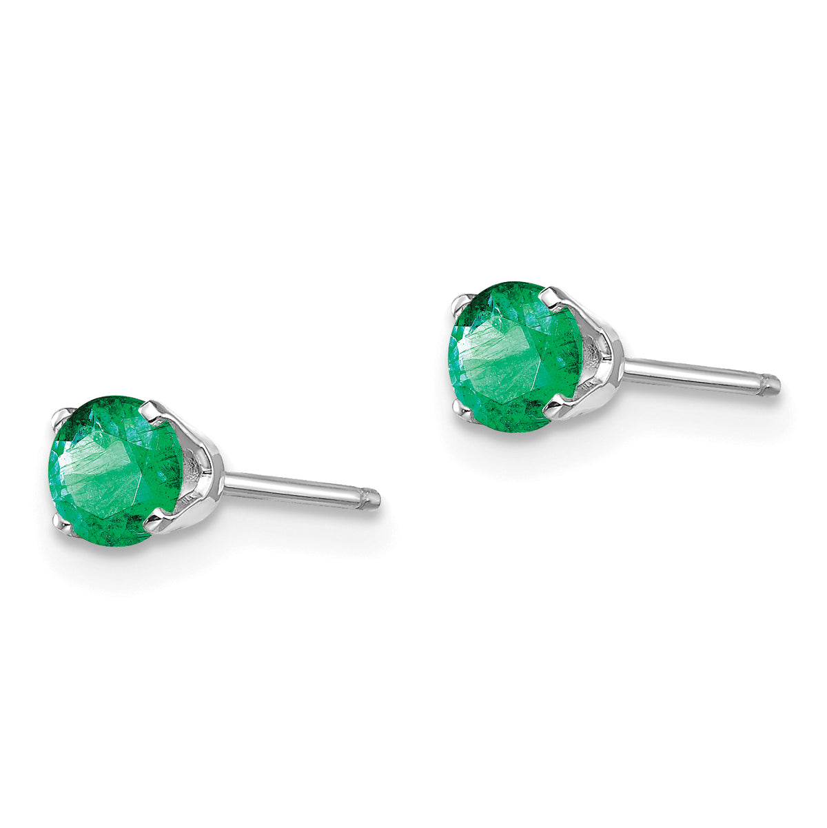 14k Round Gemstone Post Earrings - 14k White Gold / Emerald / 4 mm