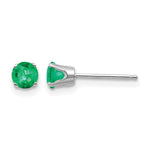 14k Round Gemstone Post Earrings - 14k White Gold / Emerald / 4 mm
