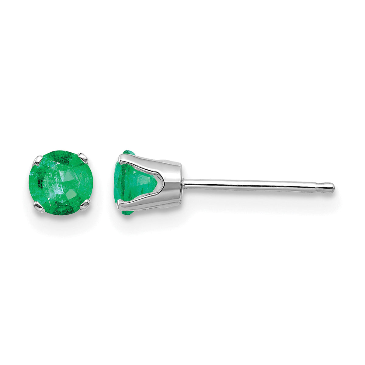 14k Round Gemstone Post Earrings - 14k White Gold / Emerald / 4 mm
