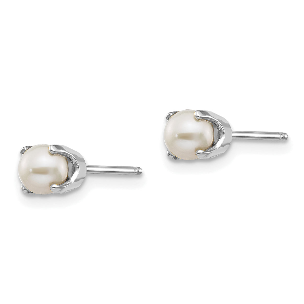 14k Round Gemstone Post Earrings - 14k White Gold / Pearl / 4 mm