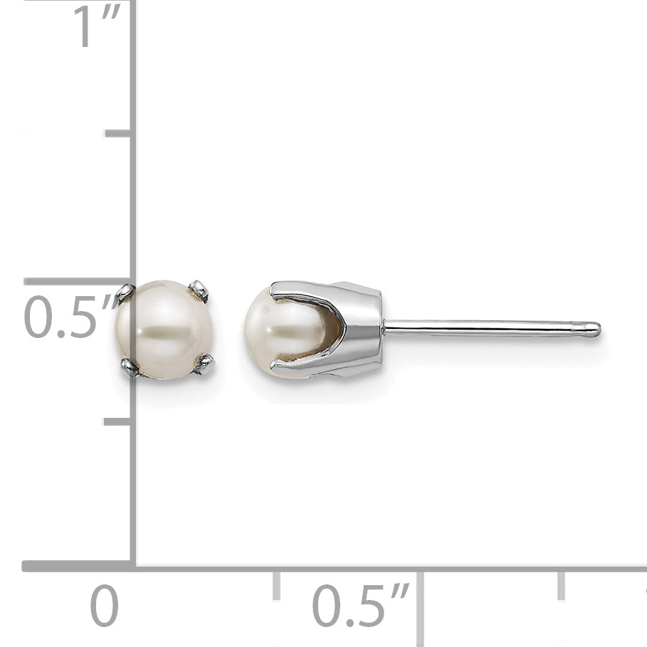 14k Round Gemstone Post Earrings - 14k White Gold / Pearl / 4 mm