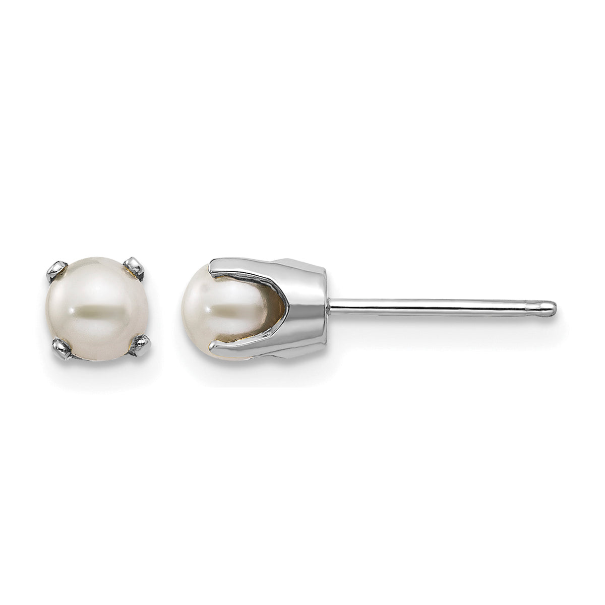 14k Round Gemstone Post Earrings - 14k White Gold / Pearl / 4 mm