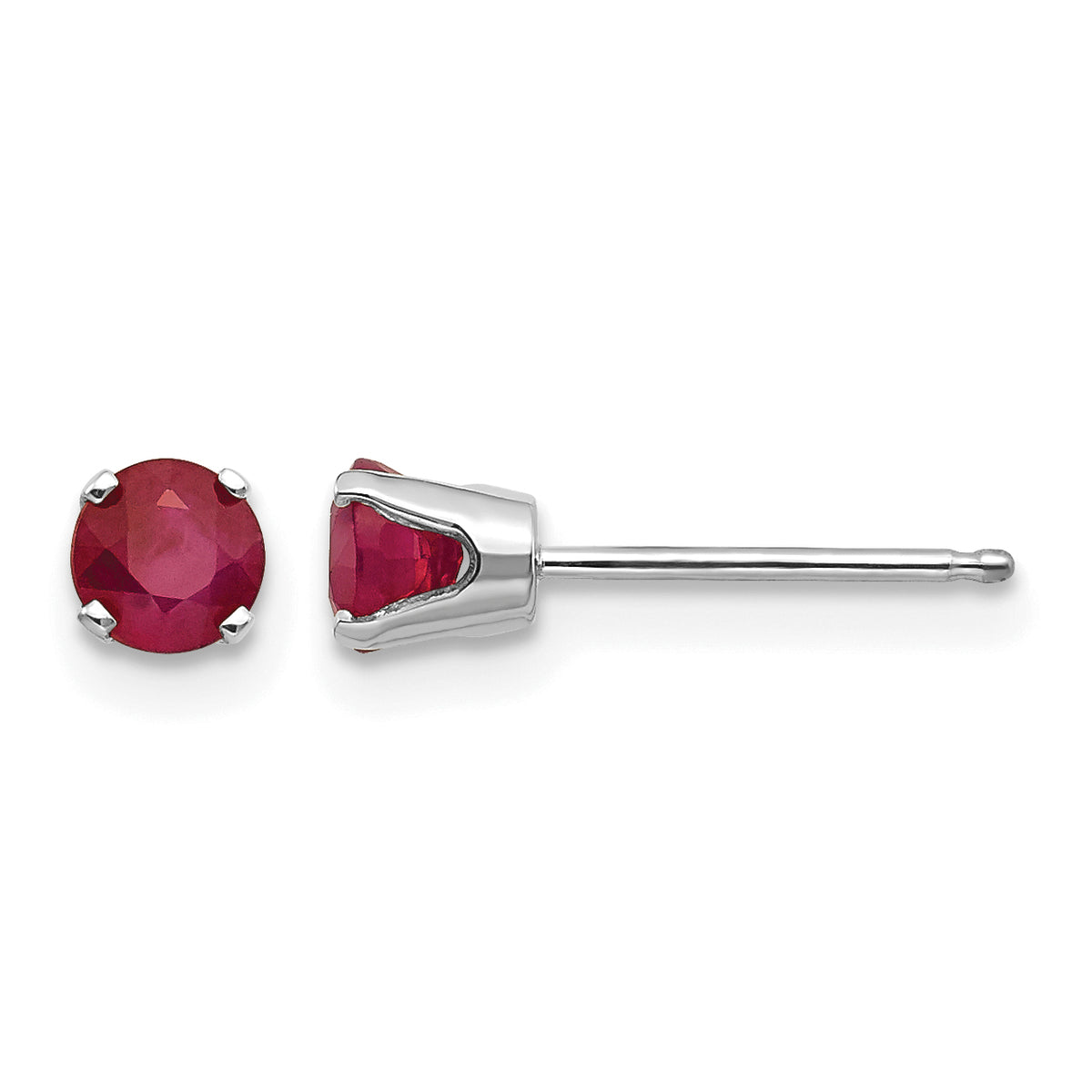 14k Round Gemstone Post Earrings - 14k White Gold / Ruby / 4 mm