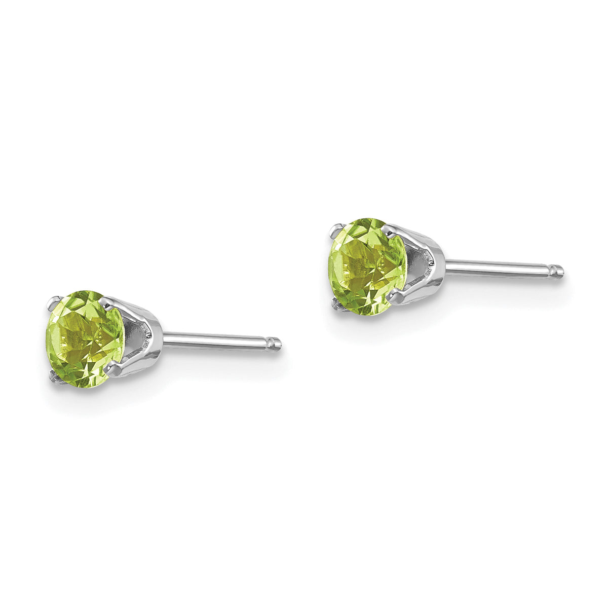14k Round Gemstone Post Earrings - 14k White Gold / Peridot / 4 mm