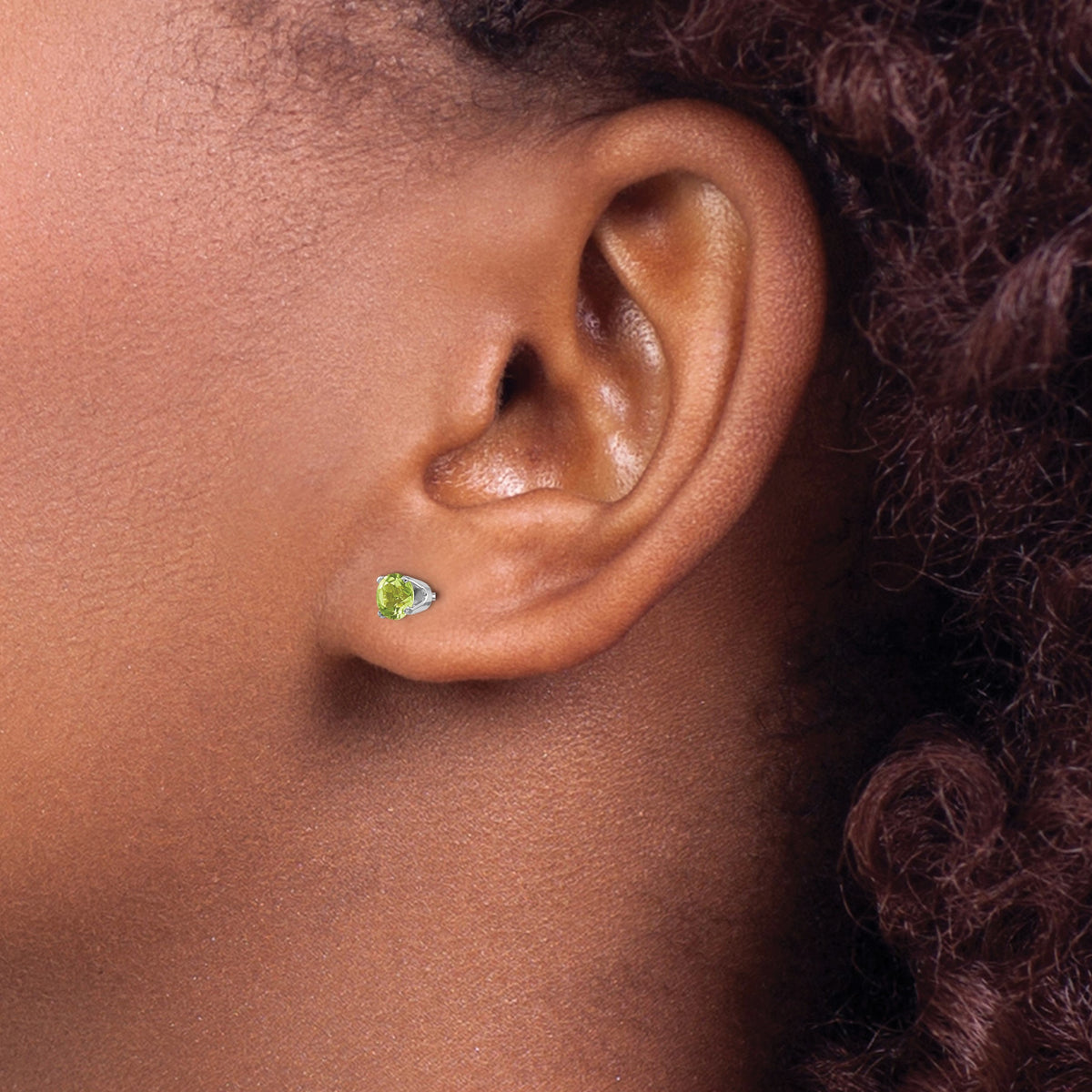 14k Round Gemstone Post Earrings - 14k White Gold / Peridot / 4 mm