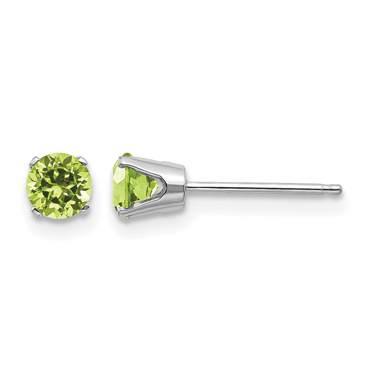 14k Round Gemstone Post Earrings - 14k White Gold / Peridot / 4 mm