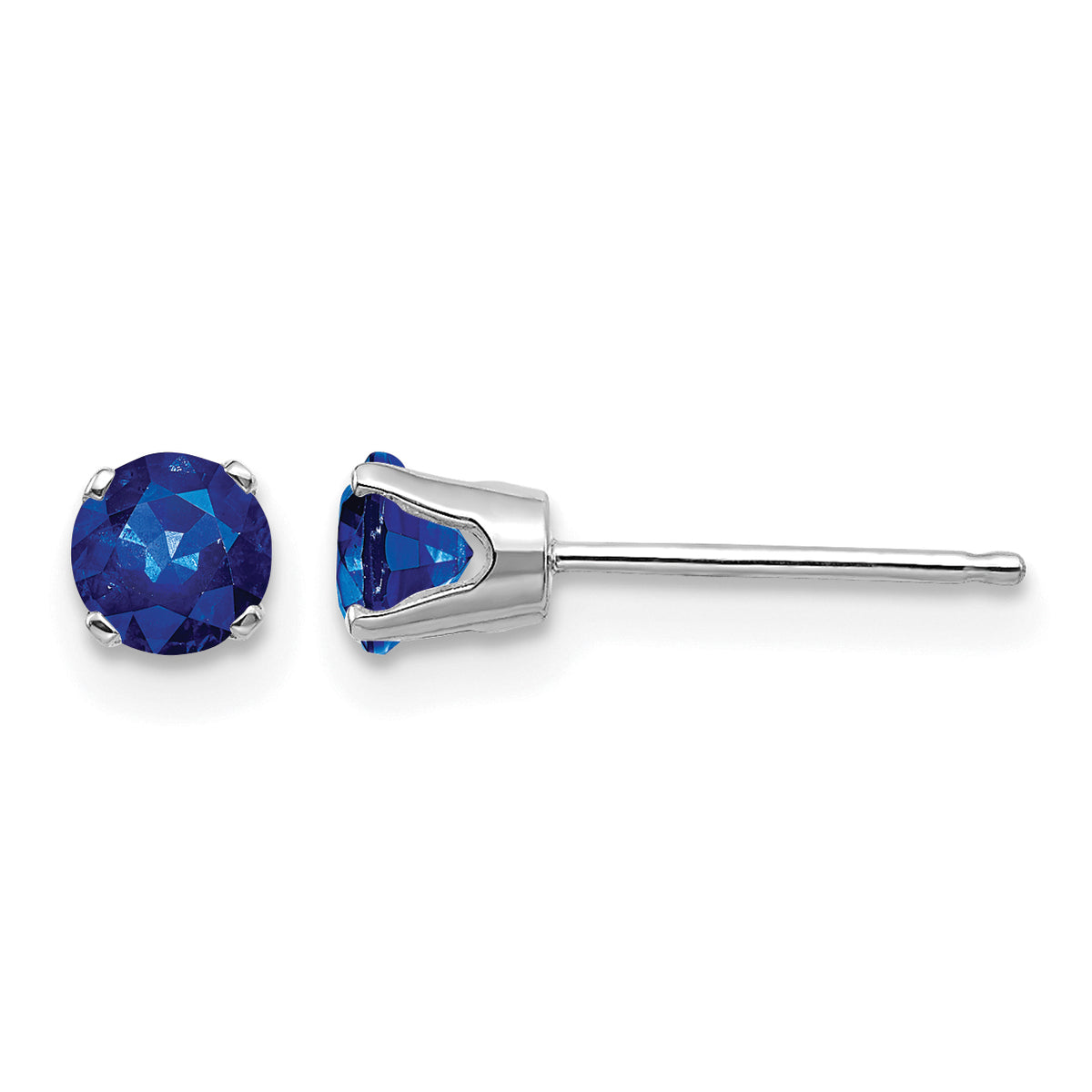 14k Round Gemstone Post Earrings - 14k White Gold / Sapphire / 4 mm