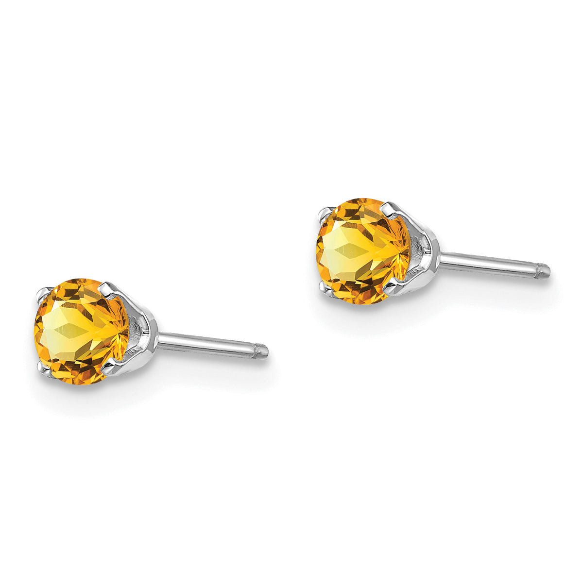 14k Round Gemstone Post Earrings - 14k White Gold / Citrine / 4 mm