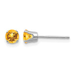 14k Round Gemstone Post Earrings - 14k White Gold / Citrine / 4 mm