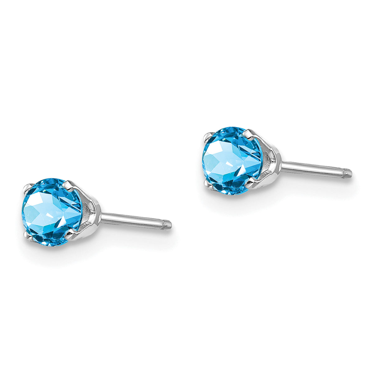 14k Round Gemstone Post Earrings - 14k White Gold / Topaz (Swiss Blue) / 4 mm