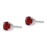 14k Round Gemstone Post Earrings - 14k White Gold / Garnet / 5 mm