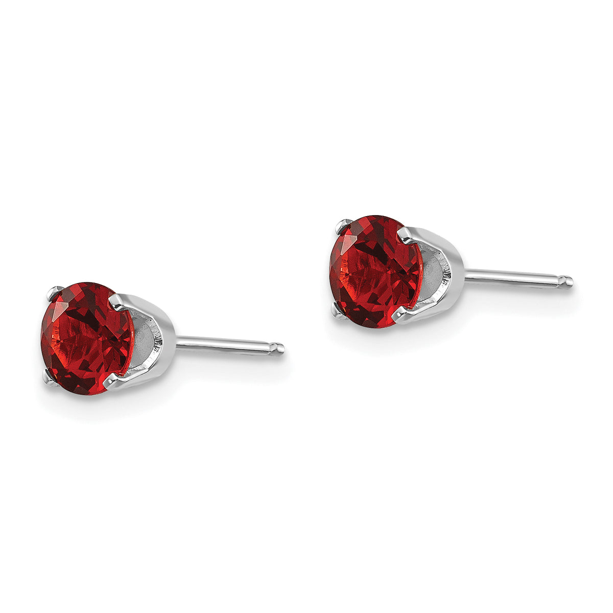 14k Round Gemstone Post Earrings - 14k White Gold / Garnet / 5 mm
