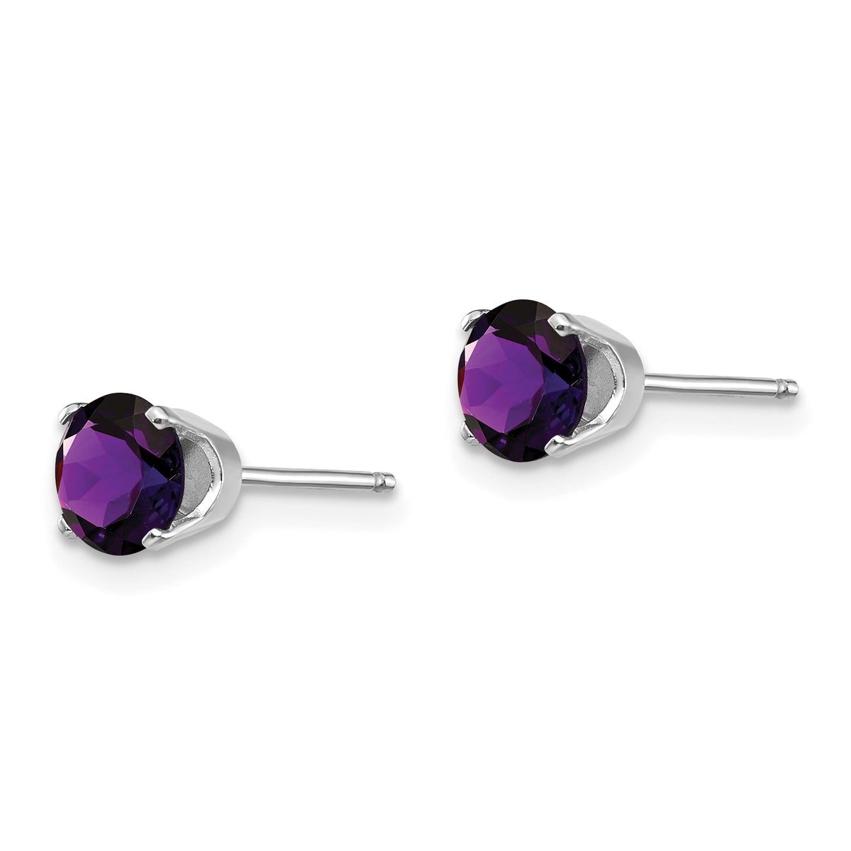 14k Round Gemstone Post Earrings - 14k White Gold / Amethyst / 5 mm