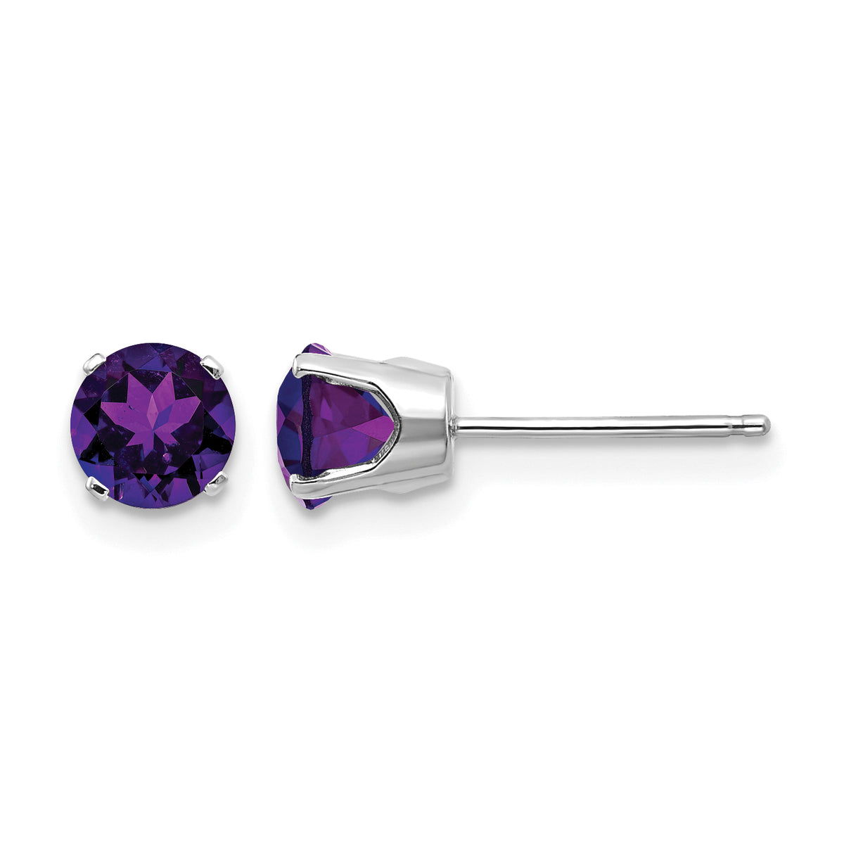 14k Round Gemstone Post Earrings - 14k White Gold / Amethyst / 5 mm