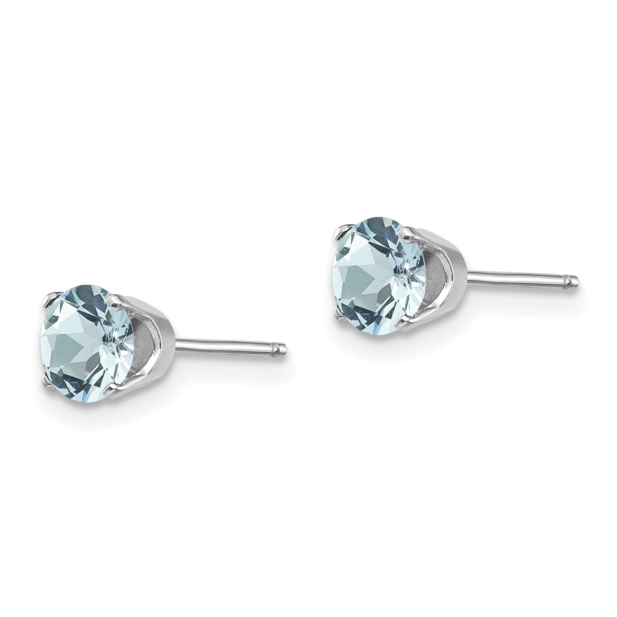 14k Round Gemstone Post Earrings - 14k White Gold / Aquamarine / 5 mm