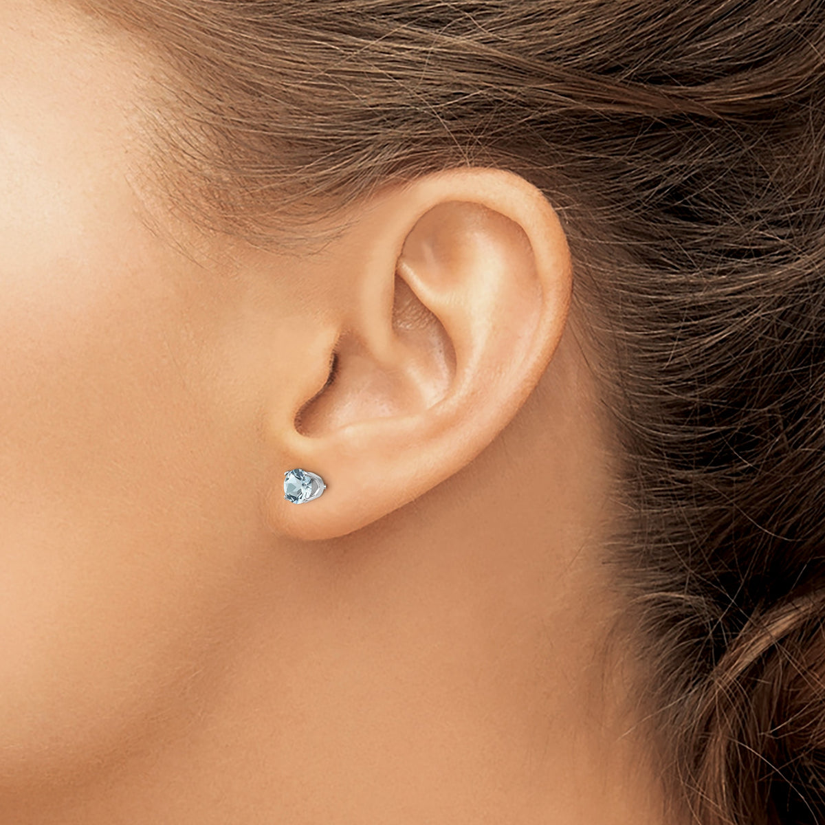 14k Round Gemstone Post Earrings - 14k White Gold / Aquamarine / 5 mm