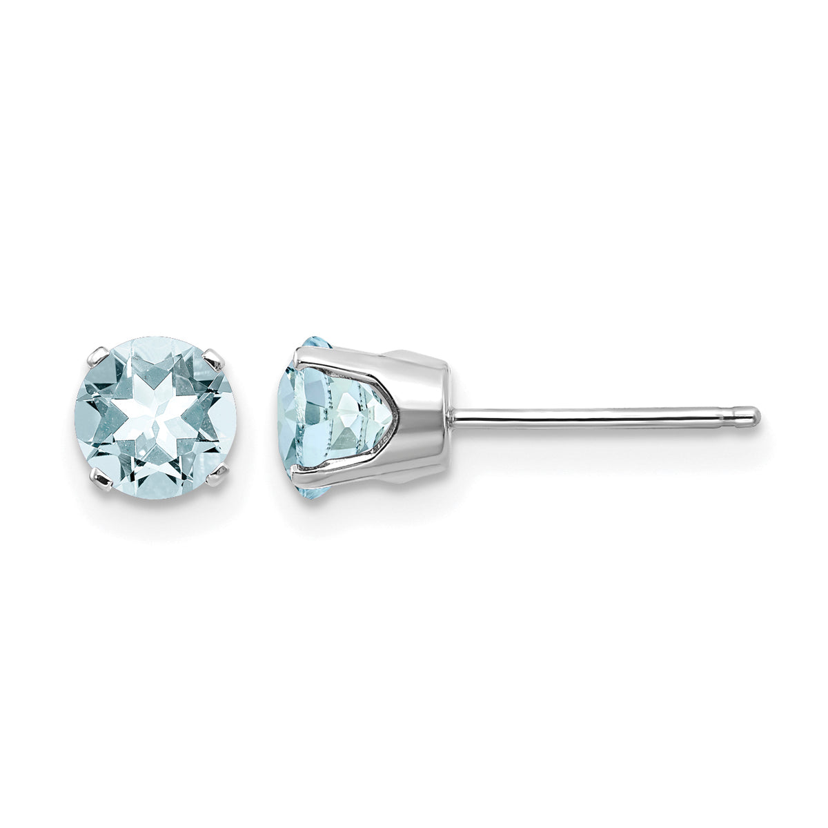 14k Round Gemstone Post Earrings - 14k White Gold / Aquamarine / 5 mm