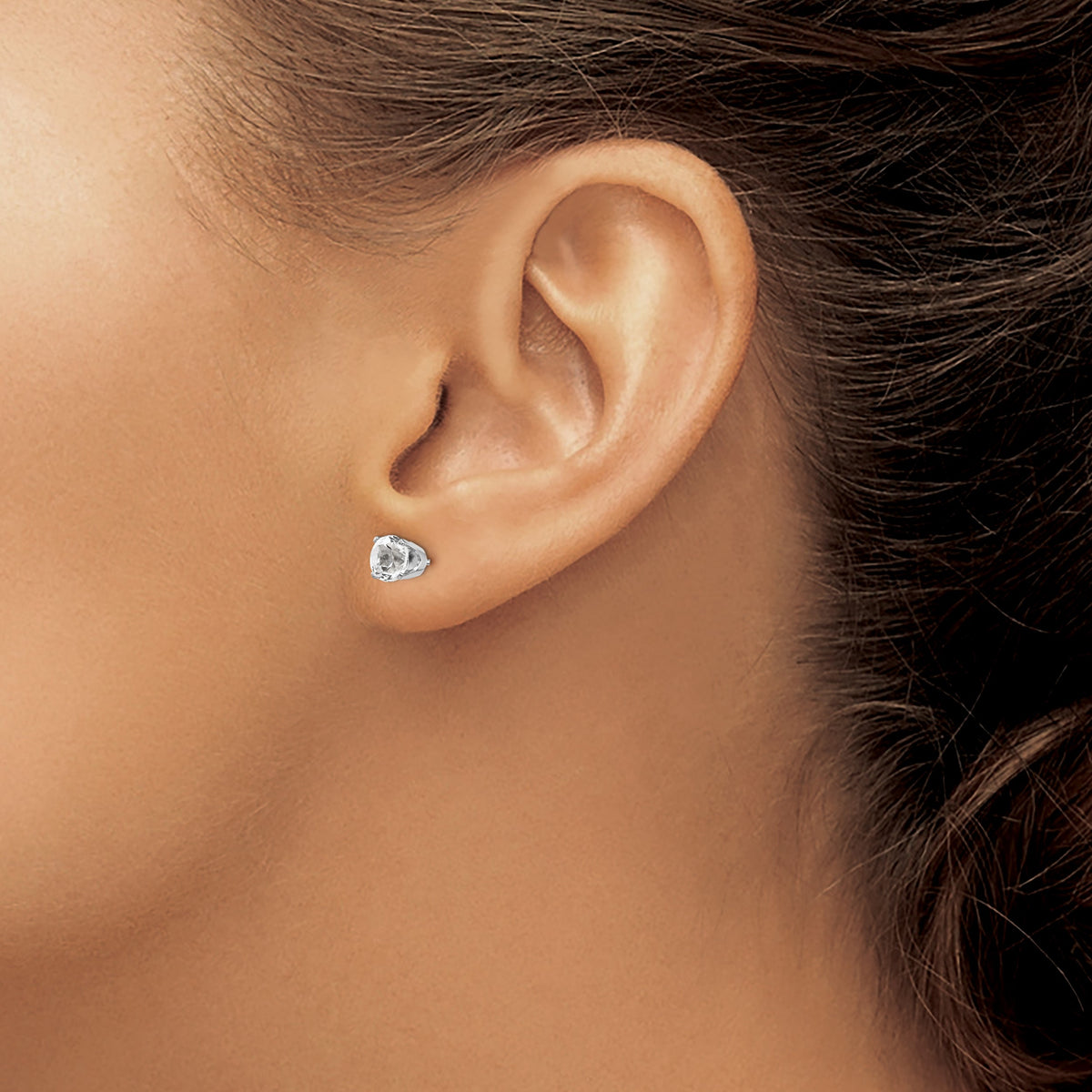 14k Round Gemstone Post Earrings - 14k White Gold / Topaz (White) / 5 mm