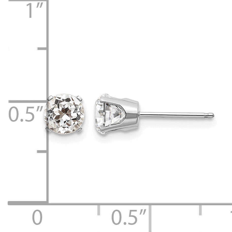 14k Round Gemstone Post Earrings - 14k White Gold / Topaz (White) / 5 mm