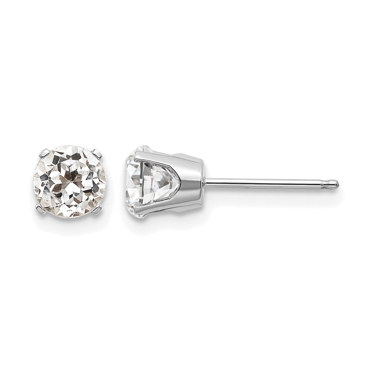 14k Round Gemstone Post Earrings - 14k White Gold / Topaz (White) / 5 mm