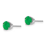 14k Round Gemstone Post Earrings - 14k White Gold / Emerald / 5 mm