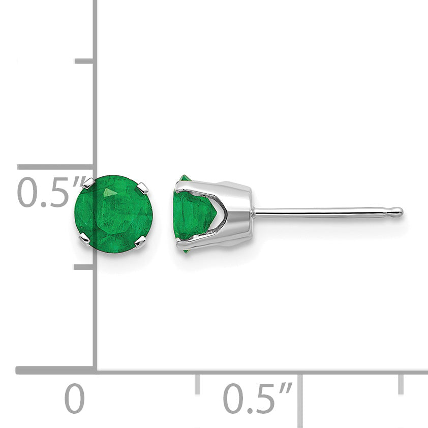 14k Round Gemstone Post Earrings - 14k White Gold / Emerald / 5 mm