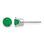 14k Round Gemstone Post Earrings - 14k White Gold / Emerald / 5 mm